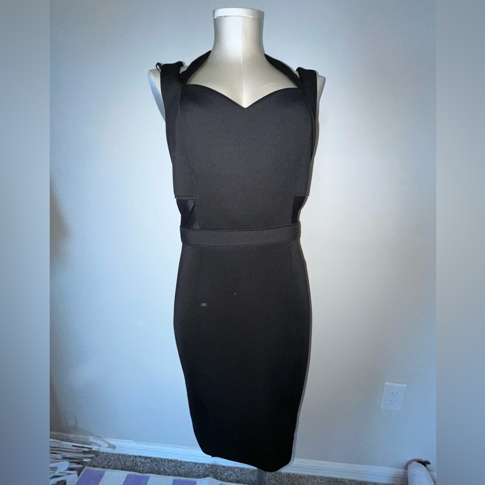 Guess Elegant Black Midi Dress with mesh waist